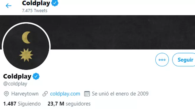 Perfil de Twitter de Coldplay.