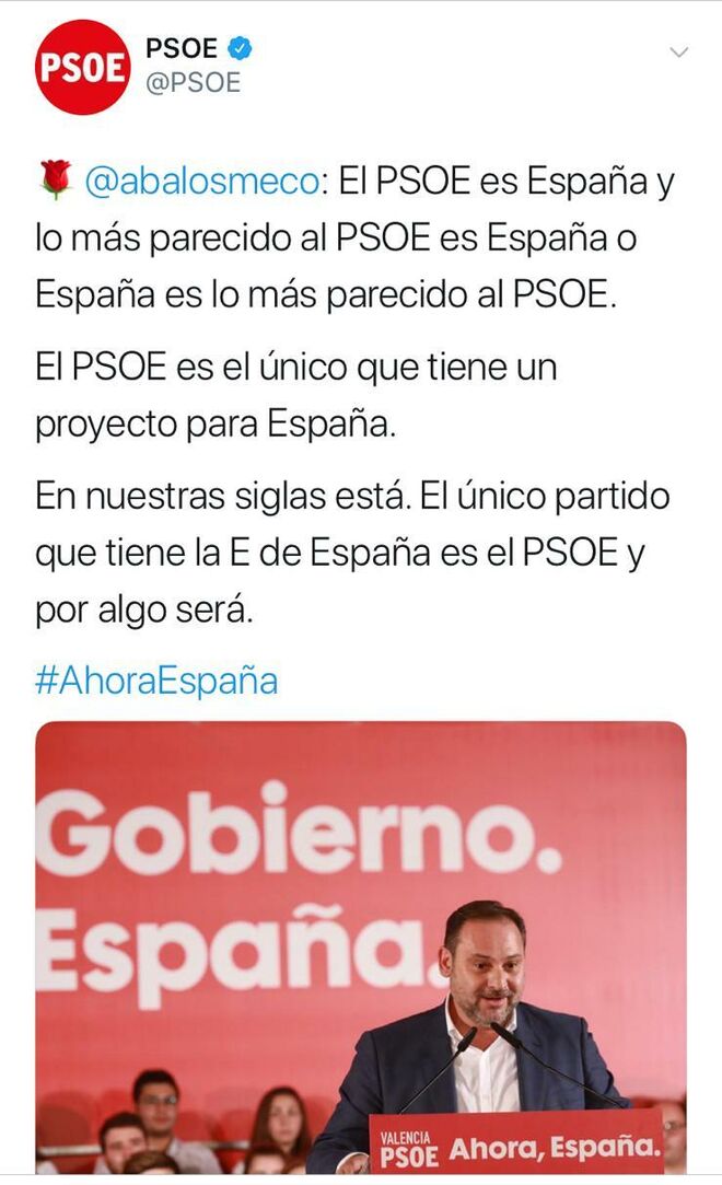 Tuit del PSOE.