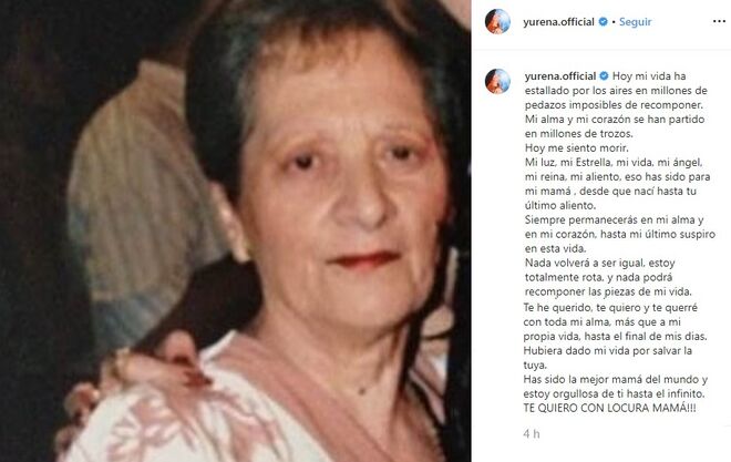 El emotivo mensaje de Yurena a su madre, Margarita Seisdedos en Instagram.