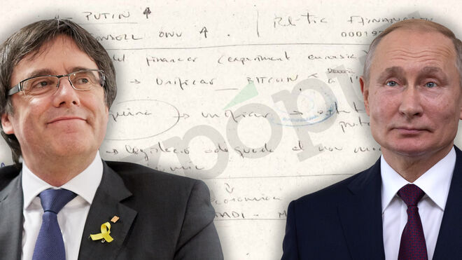 Carles Puigdemont y Vladimir Puntin, ante el documento incautado por la Guardia Civil.