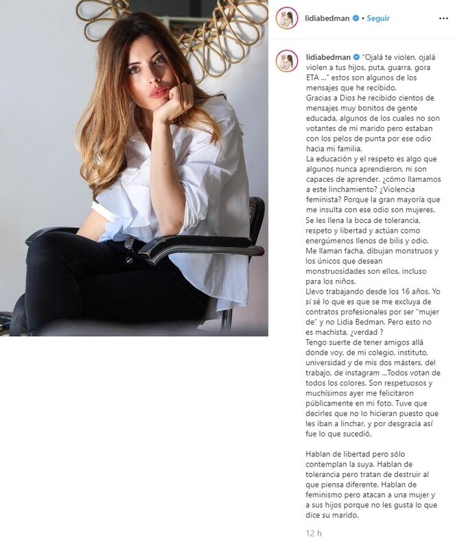 Lidia Bedman, la mujer de Santiago Abascal, denuncia las amenazas que está recibiendo en redes sociales.