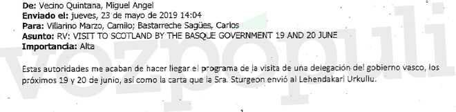 Mensaje del cónsul español sobre la próxima visita de una delegación oficial vasca.