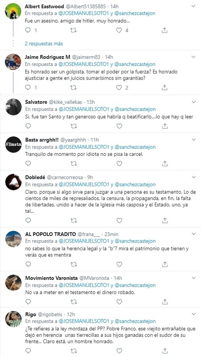 Mensajes criticando el mensaje de Twitter de José Manuel Soto.