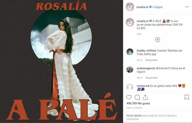 Rosalía presenta en Instagram su última canción 'A palé'.