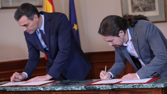 Sánchez e Iglesias firman el preacuerdo para un Gobierno de coalición