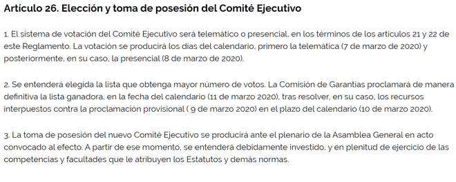 Artículo del reglamento sobre la elección del Comité Ejecutivo de Cs.