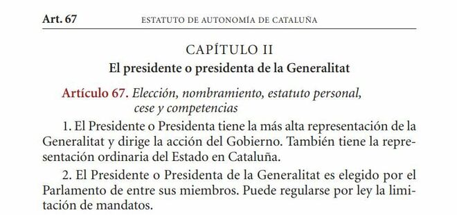 Artículo 67 del Estatuto de Autonomía de Cataluña