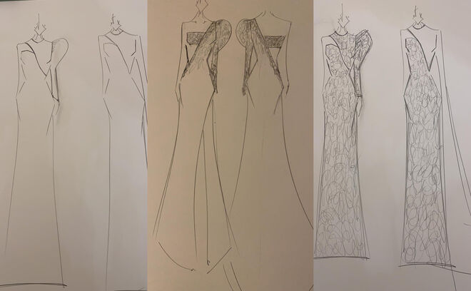 En exclusiva para Vozpópuli, algunos bocetos realizados para el vestido de Patricia Conde