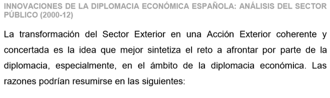 Otra parte de la tesis de Sánchez sobre diplomacia económica