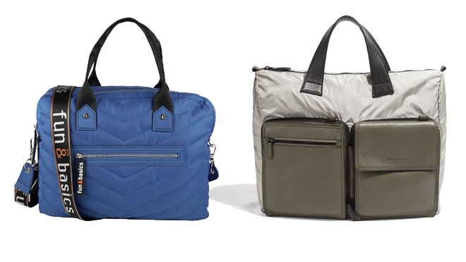 FUN & BASICS bolso azul. PVP: 69.95€ // SALVATORE FERRAGAMO bolso gris. PVP: 1.250€