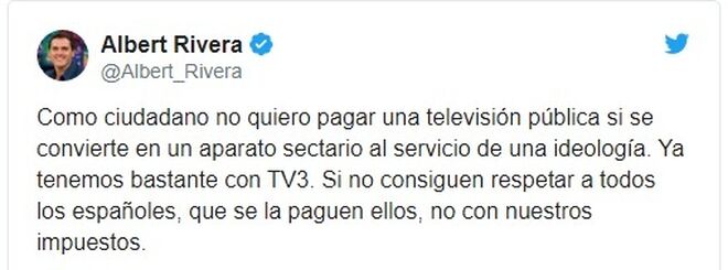 Albert Rivera critica que TVE es un aparato sectario.