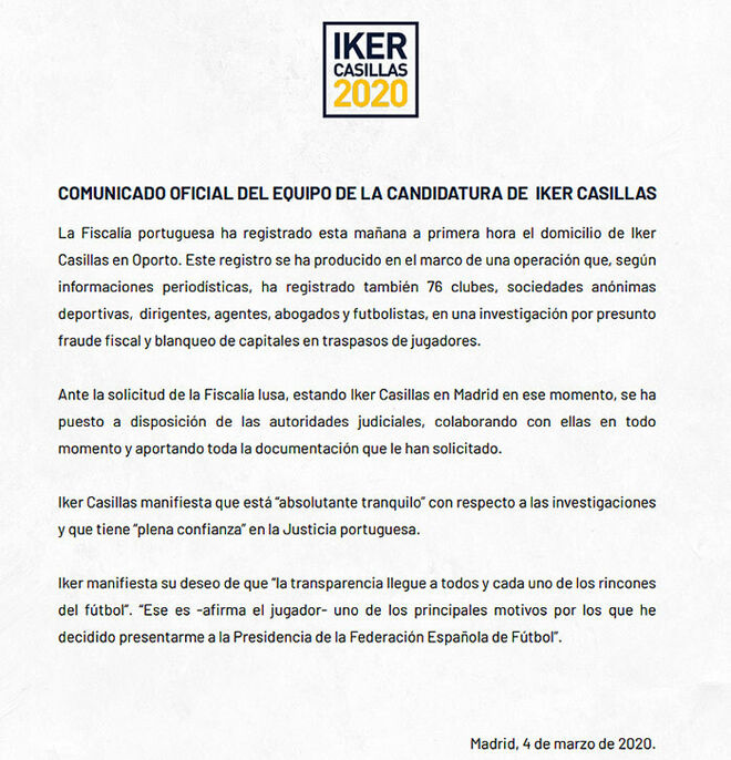 Comunicado de Iker Casillas