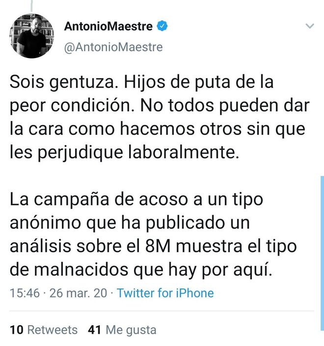 Mensaje de Antonio Maestre, de La Marea.