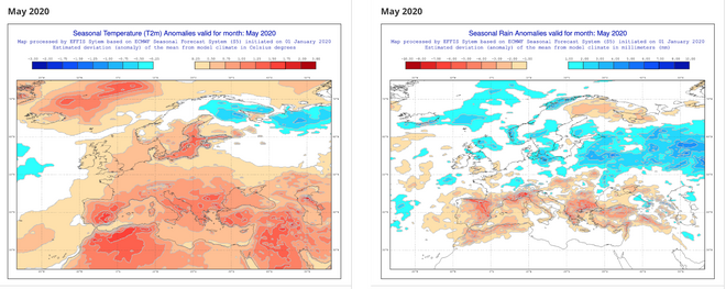 Predicción de temperatura y precipitación para mayo 2020