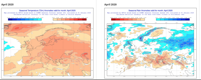 Predicciones de temperatura y precipitaciones para abril de 2020