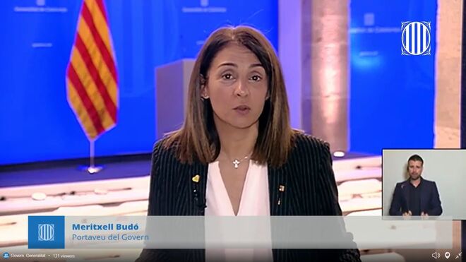 La consejera de la Presidencia y portavoz de la Generalitat, Meritxell Budó, en rueda de prensa telemática sobre coronavirus.