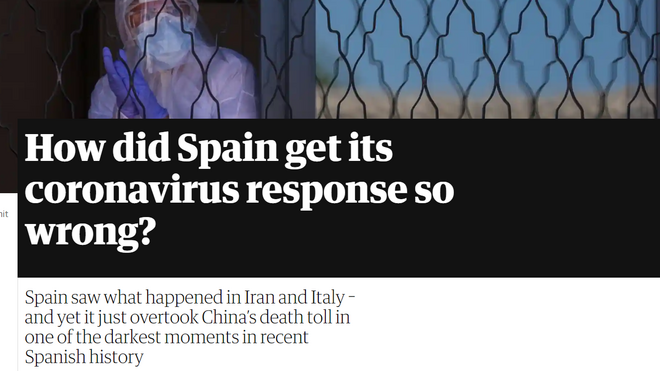 Artículo de 'The Guardian' crítico sobre la gestión de la crisis del coronavirus en España