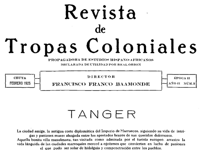 Fragmento del número de 'Revista de Tropas Coloniales' en febrero de 1925.