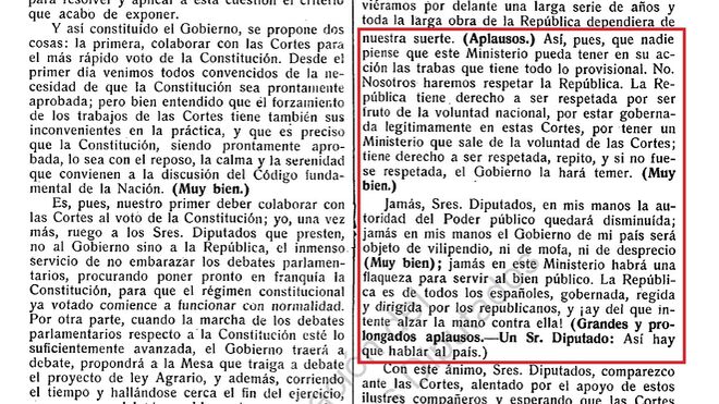 Intervención de Azaña en las Cortes el 14 de octubre de 1931