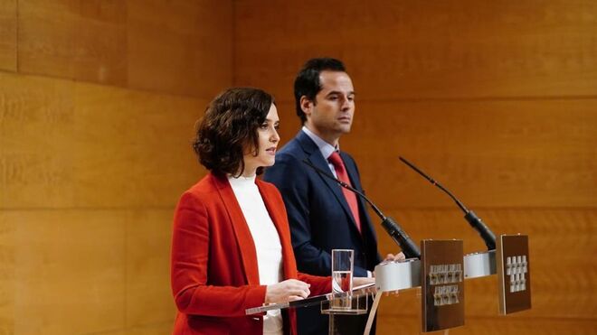 Isabel Díaz Ayuso e Ignacio Aguado en una rueda de prensa.