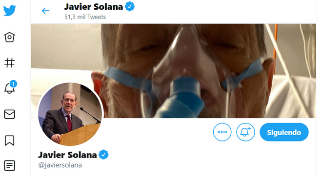 Solana ha subido a su perfil de Twitter una imagen de su ingreso en el hospital.