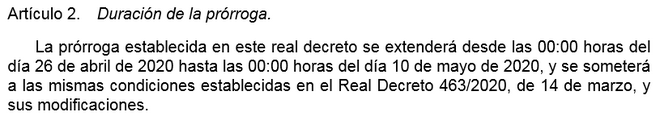 Texto de la última prórroga del estado de alarma