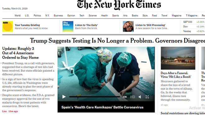 The New York Times titula "sanitarios kamikazes"