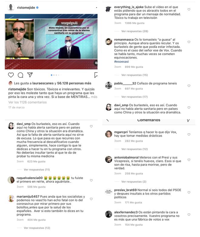 Algunas de las críticas de Risto Mejide en Instagram