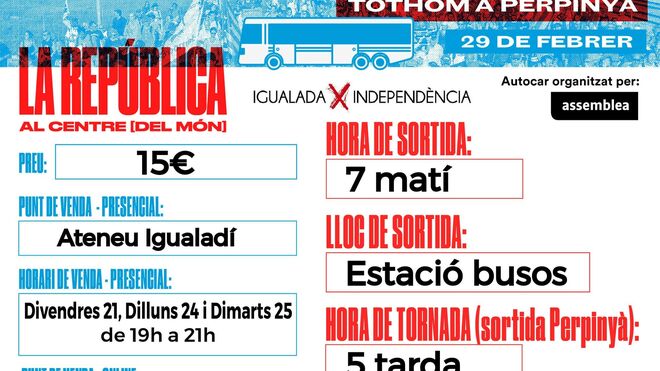 Cartel informativo sobre los autobuses que partieron de Igualada.