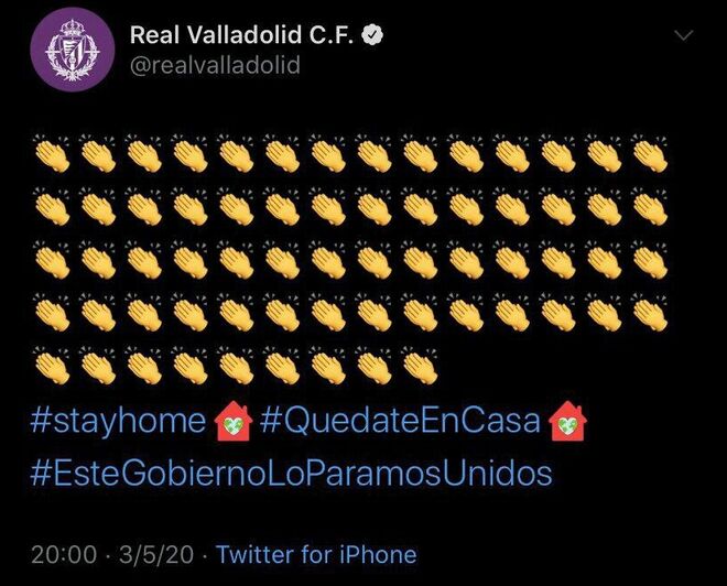 Tuit de la cuenta del Real Valladolid.