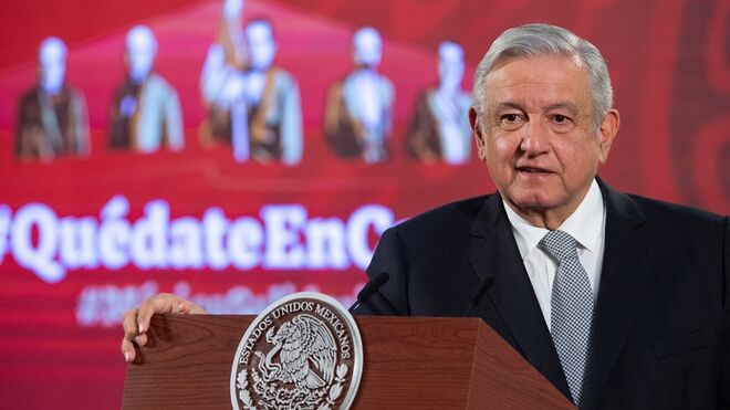 El presidente de México, Andrés Manuel López Obrador, durante una rueda de prensa en Palacio Nacional de Ciudad de México, en mayo.