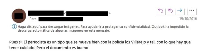 Correo entre empleados de BBVA en el que se alude a Villarejo como policía.