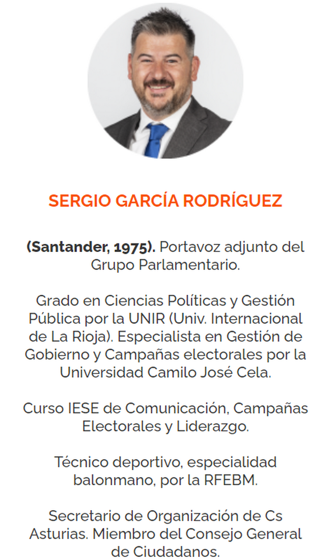 Currículum de Sergio García en la web de Cs Asturias.