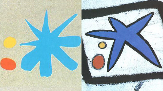 A la izquierda a propuesta de Landon, a la derecha el boceto de Joan Miró.