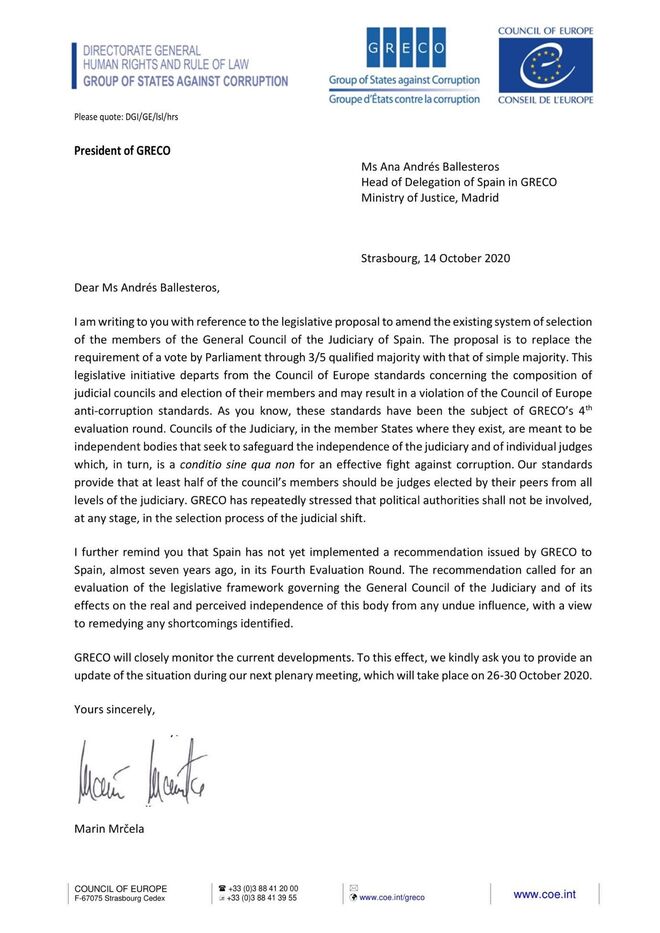 Carta Greco al Gobierno español