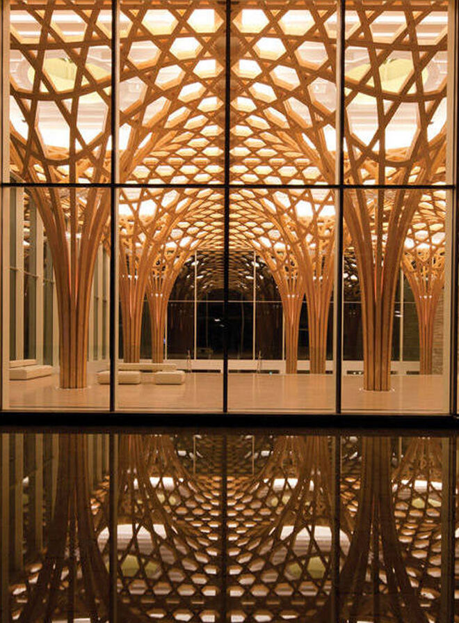 La madera y el cristal son los protagonistas de la espectacular estructura de 'Club House' de Nine Bridges Golg Club, en Corea del Sur.