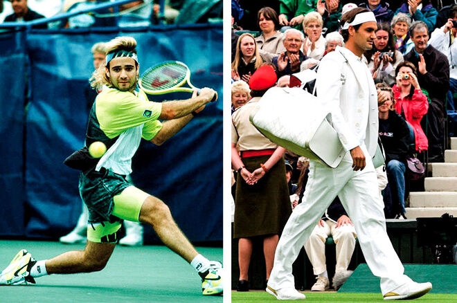 De izquierda a derecha, André Agassi en 1970. A su lado, Roger Federer en 2007.