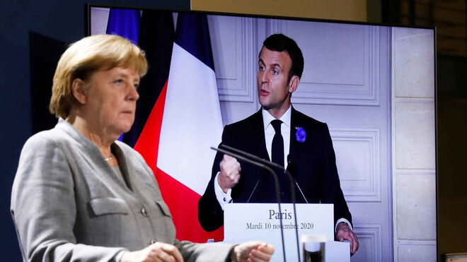 La canciller alemana Angela Merkel y el presidente francés Emmanuel Macron, en su comparecencia tras la cumbre antiterrorista en la que España estuvo ausente.