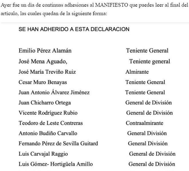 Captura de las adhesiones al manifiesto en la que aparece José Mena en segundo lugar.