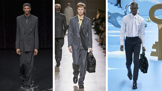 Propuestas de looks con corbata camuflada o lazo de Balenciaga, Hermes y Louis Vuitton