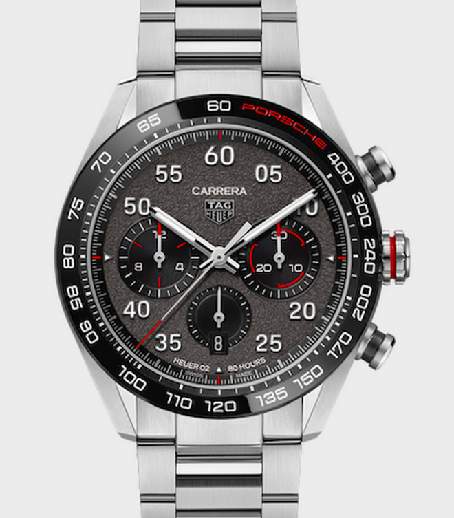 El Carrera Porsche Chronograph muestra una serie de detalles característicos del diseño de Porsche