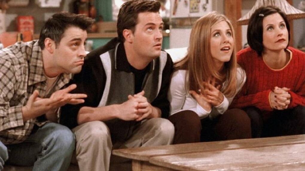 Joey, Chandler, Rachel y Mónica, cuatro de los seis protagonistas de Friends