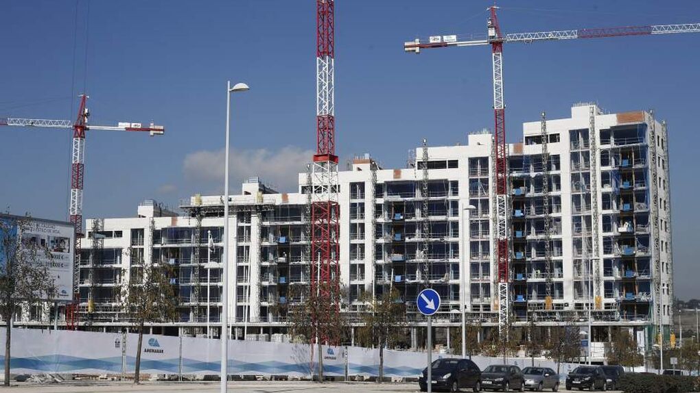 Obras de construcción de un edificio en Madrid.