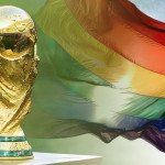Fotocomposición con la copa del mundo y la bandera LGTBI.