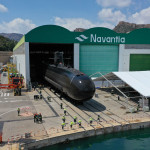 El submarino 'Isaac Peral' sale del astillero de Navantia en Cartagena.