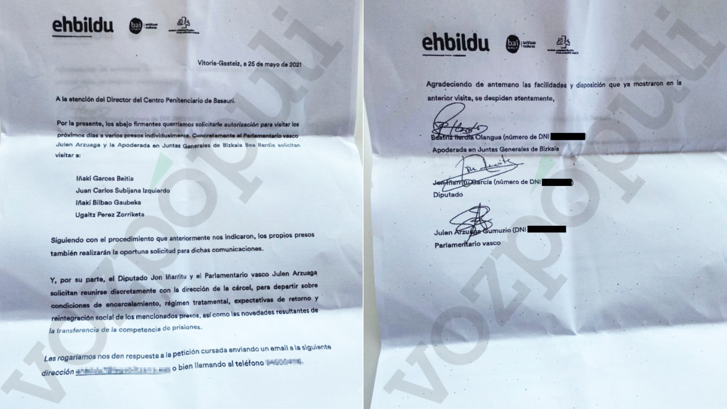 Diputados de Bildu piden "reuniones discretas" en la cárcel para supervisar el futuro de los etarras