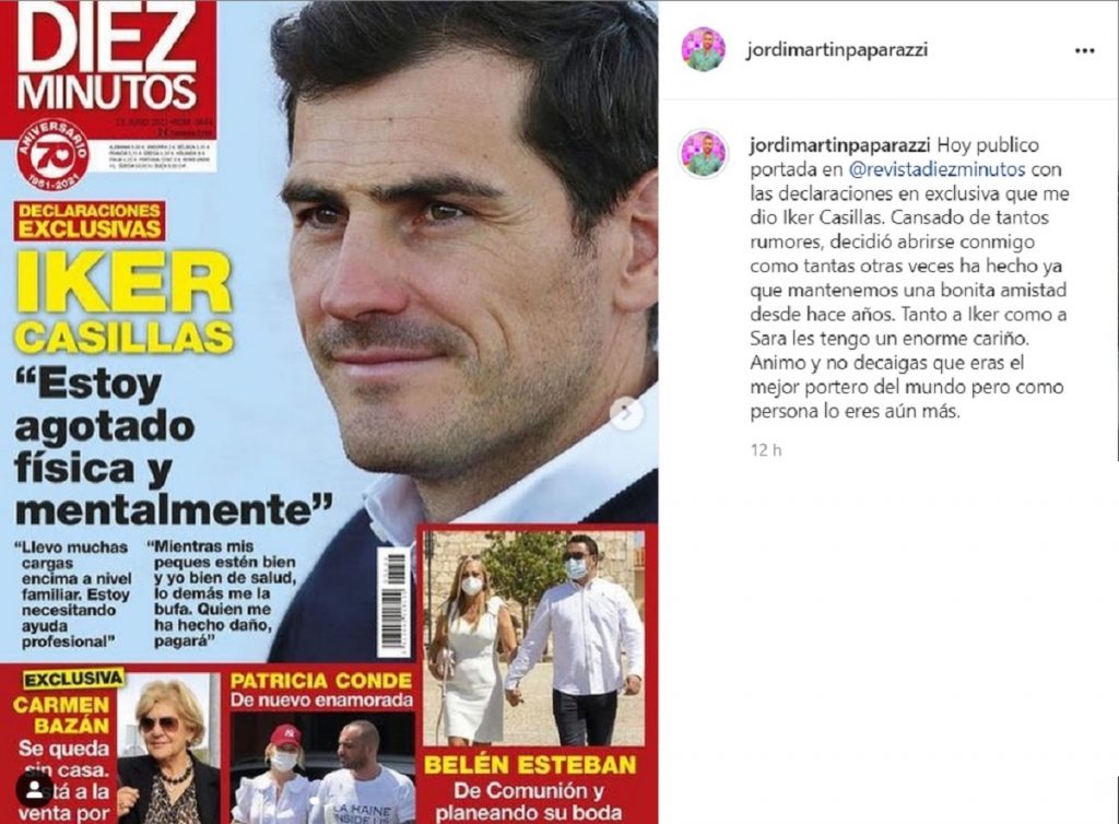 El paparazzi Jordi Martín publica un mensaje junto a la portada de Iker Casillas