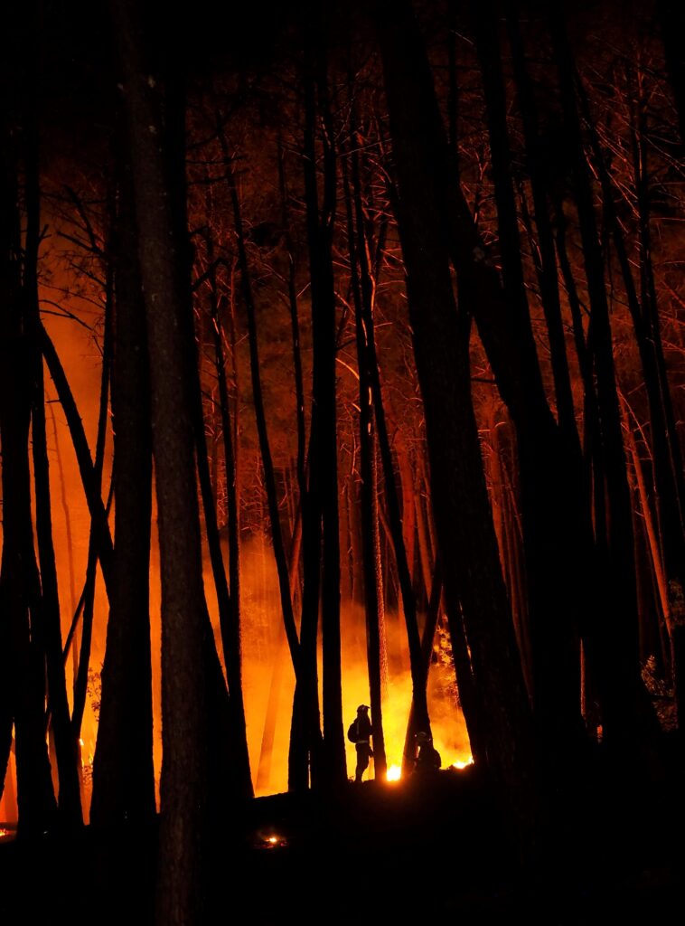 La Unidad Militar de Emergencias (UME) en Ribas de Sil en las tareas de extinción del incendio forestal. EFE/Eliseo Trigo