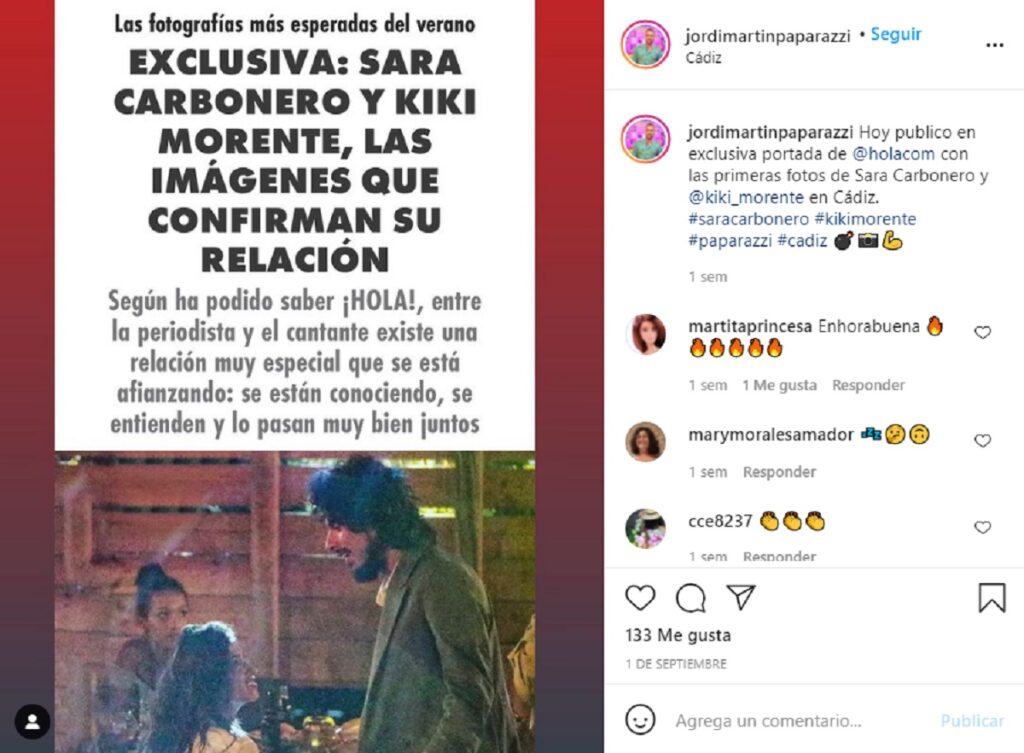 El paparazzi Jordi Martín publicó las primeras fotos de Sara Carbonero y Kiki Morente