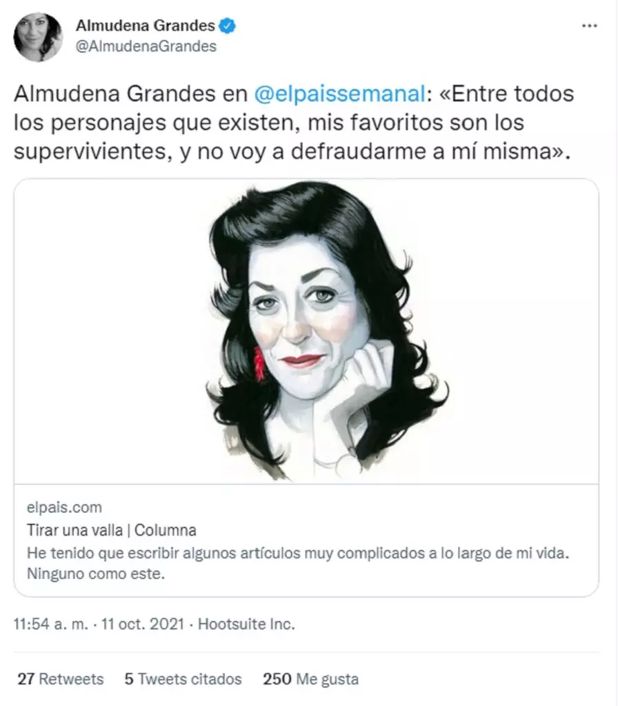 Almudena Grandes anuncia que tiene cáncer en su columna